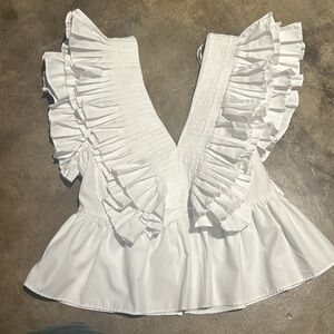 Zara White Pleated Ruffle Blouse Top S